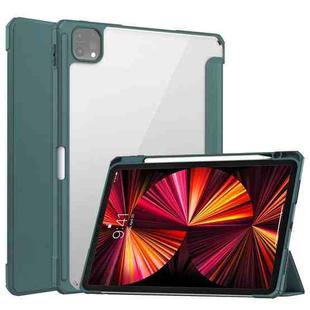 For iPad Pro 11 2022 / 2021 / 2020 / 2018 Three-folding Acrylic TPU + PU Leather Horizontal Flip Tablet Case with Holder & Pen Slot & Sleep / Wake-up Function(Deep Green)
