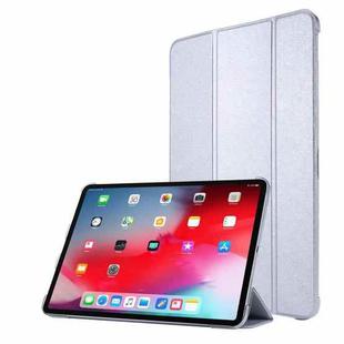 For iPad Pro 12.9 2022 / 2021 Silk Texture Three-fold Horizontal Flip Leather Tablet Case with Holder & Pen Slot(Silver)