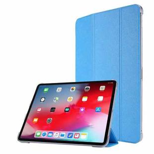 For iPad Pro 12.9 2022 / 2021 Silk Texture Three-fold Horizontal Flip Leather Tablet Case with Holder & Pen Slot(Sky Blue)