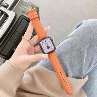For Apple Watch Ultra 49mm / Series 8&7 45mm / SE 2&6&SE&5&4 44mm / 3&2&1 42mm Sewing Thread Lychee Texture Leather Watch Band(Orange)