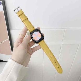 For Apple Watch Ultra 49mm / Series 8&7 45mm / SE 2&6&SE&5&4 44mm / 3&2&1 42mm Sewing Thread Lychee Texture Leather Watch Band(Yellow)