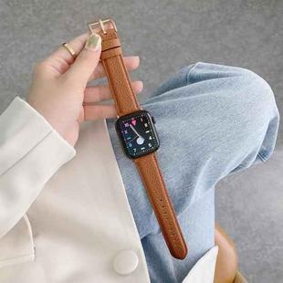 For Apple Watch Ultra 49mm / Series 8&7 45mm / SE 2&6&SE&5&4 44mm / 3&2&1 42mm Sewing Thread Lychee Texture Leather Watch Band(Brown)