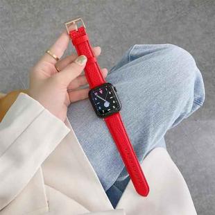 For Apple Watch Ultra 49mm / Series 8&7 45mm / SE 2&6&SE&5&4 44mm / 3&2&1 42mm Sewing Thread Lychee Texture Leather Watch Band(Red)