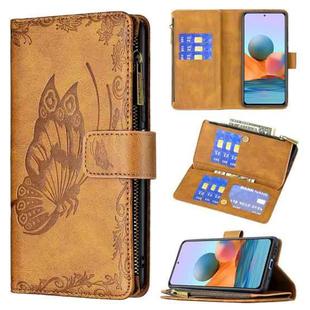 For Xiaomi Redmi Note 10 Pro Flying Butterfly Embossing Pattern Zipper Horizontal Flip Leather Case with Holder & Card Slots & Wallet(Brown)