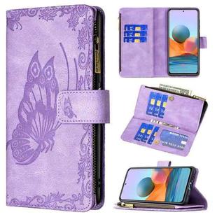 For Xiaomi Redmi Note 10 Pro Flying Butterfly Embossing Pattern Zipper Horizontal Flip Leather Case with Holder & Card Slots & Wallet(Purple)