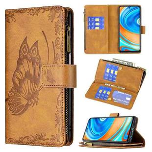 For Xiaomi Redmi Note 9 Pro Max Flying Butterfly Embossing Pattern Zipper Horizontal Flip Leather Case with Holder & Card Slots & Wallet(Brown)