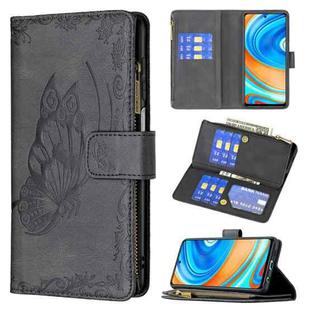 For Xiaomi Redmi Note 9 Pro Max Flying Butterfly Embossing Pattern Zipper Horizontal Flip Leather Case with Holder & Card Slots & Wallet(Black)