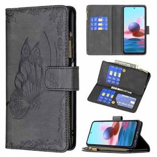 For Xiaomi Redmi Note 10 4G Flying Butterfly Embossing Pattern Zipper Horizontal Flip Leather Case with Holder & Card Slots & Wallet(Black)