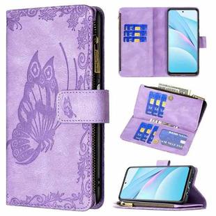 For Xiaomi Mi 10T Lite 5G Flying Butterfly Embossing Pattern Zipper Horizontal Flip Leather Case with Holder & Card Slots & Wallet(Purple)