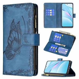 For Xiaomi Mi 10T Lite 5G Flying Butterfly Embossing Pattern Zipper Horizontal Flip Leather Case with Holder & Card Slots & Wallet(Blue)