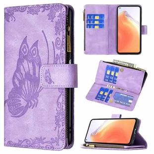 For Xiaomi Mi 10T Pro 5G Flying Butterfly Embossing Pattern Zipper Horizontal Flip Leather Case with Holder & Card Slots & Wallet(Purple)