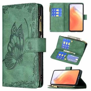 For Xiaomi Mi 10T Pro 5G Flying Butterfly Embossing Pattern Zipper Horizontal Flip Leather Case with Holder & Card Slots & Wallet(Green)