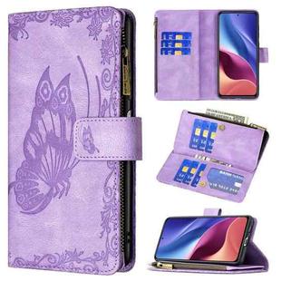 For Xiaomi Mi 11i/Poco F3/Redmi K40 Flying Butterfly Embossing Pattern Zipper Horizontal Flip Leather Case with Holder & Card Slots & Wallet(Purple)