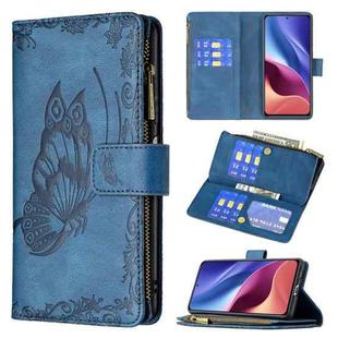For Xiaomi Mi 11i/Poco F3/Redmi K40 Flying Butterfly Embossing Pattern Zipper Horizontal Flip Leather Case with Holder & Card Slots & Wallet(Blue)