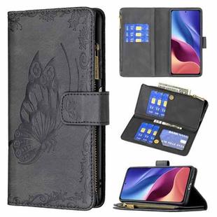 For Xiaomi Mi 11i/Poco F3/Redmi K40 Flying Butterfly Embossing Pattern Zipper Horizontal Flip Leather Case with Holder & Card Slots & Wallet(Black)
