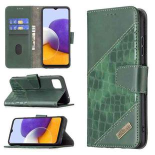 For Samsung Galaxy A22 5G Matching Color Crocodile Texture Horizontal Flip PU Leather Case with Wallet & Holder & Card Slots(Green)