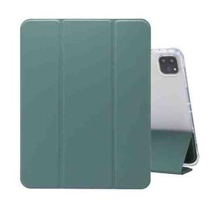 For iPad Pro 11 2022 / 2021 Three-folding Electric Pressed Skin Texture Horizontal Flip Shockproof Transparent TPU + PU Leather Tablet Case with Holder & Pen Slot & Sleep / Wake-up Function(Dark Green)