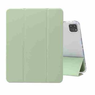 For iPad Pro 11 2022 / 2021 Three-folding Electric Pressed Skin Texture Horizontal Flip Shockproof Transparent TPU + PU Leather Tablet Case with Holder & Pen Slot & Sleep / Wake-up Function(Matcha Green)