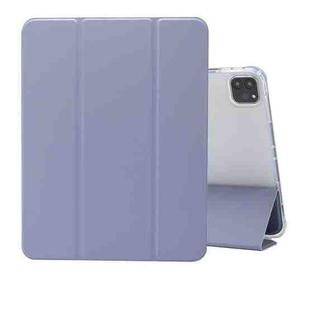 For iPad Pro 11 2022 / 2021 Three-folding Electric Pressed Skin Texture Horizontal Flip Shockproof Transparent TPU + PU Leather Tablet Case with Holder & Pen Slot & Sleep / Wake-up Function(Lavender)
