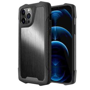 Stainless Steel Metal PC Back Cover + TPU Heavy Duty Armor Shockproof Case For iPhone 12 / 12 Pro(Brush Black)
