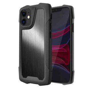 Stainless Steel Metal PC Back Cover + TPU Heavy Duty Armor Shockproof Case For iPhone 11(Brush Black)