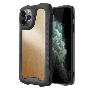 Stainless Steel Metal PC Back Cover + TPU Heavy Duty Armor Shockproof Case For iPhone 11 Pro(Brush Gold)