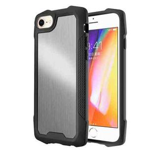 Stainless Steel Metal PC Back Cover + TPU Heavy Duty Armor Shockproof Case For iPhone 8 / 7 / SE 2022 / SE 2020(Brush Silver)