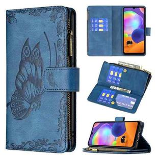 For Samsung Galaxy A31 Flying Butterfly Embossing Pattern Zipper Horizontal Flip Leather Case with Holder & Card Slots & Wallet(Blue)