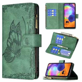 For Samsung Galaxy A31 Flying Butterfly Embossing Pattern Zipper Horizontal Flip Leather Case with Holder & Card Slots & Wallet(Green)