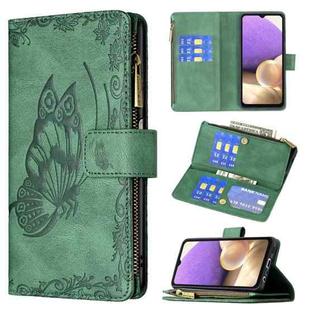 For Samsung Galaxy A32 5G Flying Butterfly Embossing Pattern Zipper Horizontal Flip Leather Case with Holder & Card Slots & Wallet(Green)