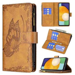 For Samsung Galaxy A52 4G / 5G Flying Butterfly Embossing Pattern Zipper Horizontal Flip Leather Case with Holder & Card Slots & Wallet(Brown)