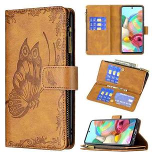 For Samsung Galaxy A71 4G Flying Butterfly Embossing Pattern Zipper Horizontal Flip Leather Case with Holder & Card Slots & Wallet(Brown)