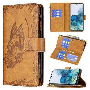 For Samsung Galaxy S20 Flying Butterfly Embossing Pattern Zipper Horizontal Flip Leather Case with Holder & Card Slots & Wallet(Brown)