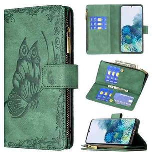 For Samsung Galaxy S20 Flying Butterfly Embossing Pattern Zipper Horizontal Flip Leather Case with Holder & Card Slots & Wallet(Green)