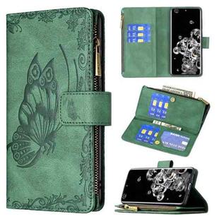 For Samsung Galaxy S20 Ultra Flying Butterfly Embossing Pattern Zipper Horizontal Flip Leather Case with Holder & Card Slots & Wallet(Green)