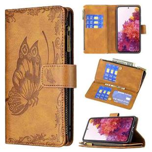For Samsung Galaxy S20 FE Flying Butterfly Embossing Pattern Zipper Horizontal Flip Leather Case with Holder & Card Slots & Wallet(Brown)