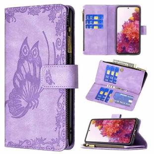 For Samsung Galaxy S20 FE Flying Butterfly Embossing Pattern Zipper Horizontal Flip Leather Case with Holder & Card Slots & Wallet(Purple)