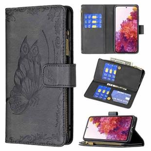 For Samsung Galaxy S20 FE Flying Butterfly Embossing Pattern Zipper Horizontal Flip Leather Case with Holder & Card Slots & Wallet(Black)