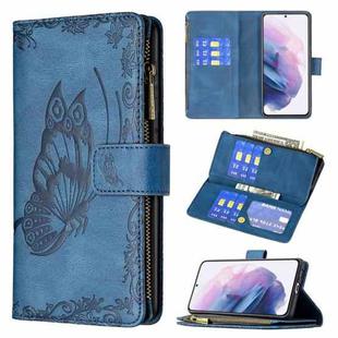 For Samsung Galaxy S21+ 5G Flying Butterfly Embossing Pattern Zipper Horizontal Flip Leather Case with Holder & Card Slots & Wallet(Blue)