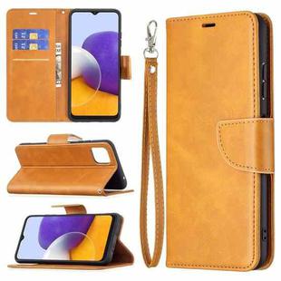 For Samsung Galaxy A22 5G Retro Lambskin Texture Pure Color Horizontal Flip PU Leather Case with Holder & Card Slots & Wallet & Lanyard(Yellow)