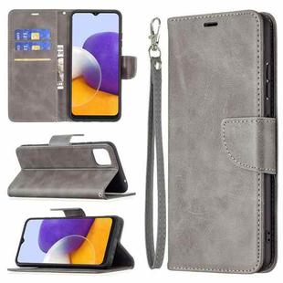 For Samsung Galaxy A22 5G Retro Lambskin Texture Pure Color Horizontal Flip PU Leather Case with Holder & Card Slots & Wallet & Lanyard(Gray)