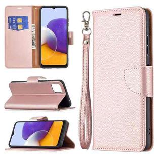 For Samsung Galaxy A22 5G Litchi Texture Pure Color Horizontal Flip Leather Case with Holder & Card Slots & Wallet & Lanyard(Rose Gold)