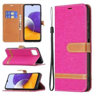 For Samsung Galaxy A22 5G Color Matching Denim Texture Horizontal Flip Leather Case with Holder & Card Slots & Wallet & Lanyard(Rose Red)