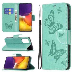 For Samsung Galaxy A82 5G Embossing Two Butterflies Pattern Horizontal Flip PU Leather Case with Holder & Card Slot & Wallet & Lanyard(Green)