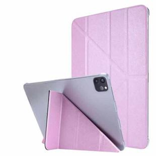 For iPad Pro 12.9 2022 / 2021 Silk Texture Horizontal Deformation Flip Leather Tablet Case with Holder(Pink)