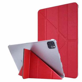 For iPad Pro 12.9 2022 / 2021 Silk Texture Horizontal Deformation Flip Leather Tablet Case with Holder(Red)