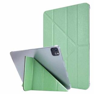 For iPad Pro 12.9 2022 / 2021 Silk Texture Horizontal Deformation Flip Leather Tablet Case with Holder(Green)