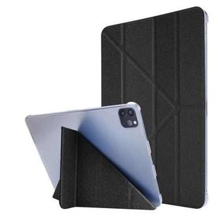 For iPad Pro 12.9 2022 / 2021 Silk Texture Horizontal Deformation Flip Leather Tablet Case with Holder(Black)