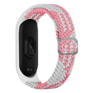 For Xiaomi Mi Band 6 / 5  / 4 / 3 Adjustable Nylon Braided Elasticity Watch Band(Pink White)