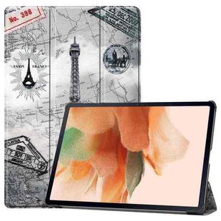 For Samsung Galaxy Tab S7 Lite T730 / T735 / Tab S7 FE T736 Custer Painted PU Leather Case with Sleep / Wake-up Function & 3-Fold Holder(Retro Tower)